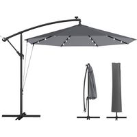 Ombrellone a Sbalzo 3 m con Luci LED Solari, da Giardino, Colore Grigio