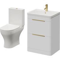 Oslo Gloss White 1150mm Vanity and Jubilee Toilet Suite with Anya Basin - 1150mm - Brushed Brass 300mm Finger Pull