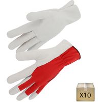 Lot 10 Paires Gants de Travail Cuir Fleur de Chèvre Dos Interlock - Manutention Jardinage Menuiserie - Taille 10 - EN 388