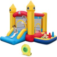 COSTWAY Hüpfburg mit Gebläse, Rutsche, Sprungbereich, Basketballkorb, Bällebad, Ringwurf, Ballwerfen und Ozeanbällen, Kinder Hüpfschloss für Indoor & Outdoor, 306 x 288 x 239 cm