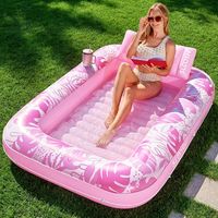 Inflatable Mattress 178 x 116 cm for Swimming Pool, Sun Lounger for Adults, Swimming Pool Float, Inflatable Mattress for Adults, Summer Entertainment, Water Party (Purple Flower)Pink