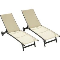 Ensemble Irovami de 2 chaises longues en aluminium et textilène avec roulettes, dossier inclinable, charge maximale 150 kg, kaki