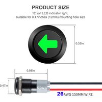 pezzi Indicatore LED in metallo da 12-24 V CC, 12 mm, pannello LED, spia di avvertimento 12 V, universale per furgoni, barche e altri veicoli (verde × 2)