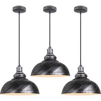 3PCS Suspension Luminaire Rétro Vintage Douille E27 Lustre D'Intérieur Abat-Jour En Métal Pour Bar, Grange, Café, Loft, Argent