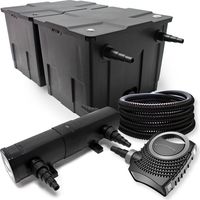 Wiltec Komplettset: CBF-350B Teichfilter bis 60000 L Teichfilteranlage als Durchlauffilter, NEO10000 SuperECO Teichpumpe 10000l/h 80W, CUV-218 Teichklärer UVC Klärer mit 18W, 25m Teichschlauch 25 mm