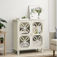 meuble rangement sideboard moderne creme verre trempe OKMYHOME
