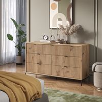 commode avec tiroirs Eliza, Chêne Viking, 140 x 81 cm avec 7 tiroirs, Vicco