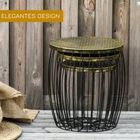 Ensemble 3 pièces Outsunny : tables basses, tables d'appoint et gigognes de jardin, paniers en métal rétro et fil de fer, mobilier extérieur pour balcon, finitions naturel et noir, 3 tailles