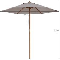 Parasol de jardin 3 positions réglables, bambou et polyester 180g/m², gris, Ø2,5x2,3m