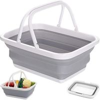 Foldable laundry basket, multifunctional rectangular shopping tote with silicone and plastic handle.