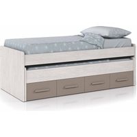 Dmora - Letto per bambini Spokane, Struttura letto per cameretta, Letto singolo con lettino estraibile e 4 cassettoni, 198x96h69 cm, Bianco e Marrone