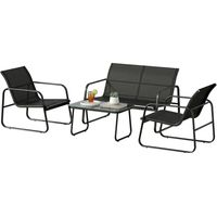 Canapé 2 places + 2 fauteuils + table verre trempé Gris foncé Tissu Textilene 4 pièces