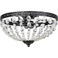 Lámpara de Techo de Cristal Vintage con 2 Casquillos E14 40W con 168 Cuentas de Cristal para Dormitorio Salón Negro
