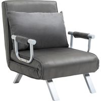 Poltrona Letto Singolo 3 in 1 con Schienale Reclinabile su 5 Livelli e Cuscino, Divano Letto Singolo Pieghevole per Soggiorno e Salotto in Pelle Scamosciata e Metallo, 65x69x80 cm, Grigio
