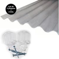 Set 2 lastre policarbonato alveolare ondulate GO 177/51 mm + 2 kit fissaggio - Traslucido, 92x200 cm
