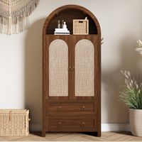 Modernluxe - Buffet en rotin 80x40x180 cm - 2 tiroirs et 2 portes - Style vintage - Avec crochets - Étagères réglables - MDF - Marron