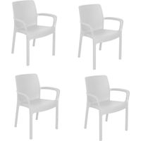 Dmora – Ensemble de 4 chaises de jardin en polypropylène – Résistantes aux intempéries – Empilables – Dimensions 54x60x82 cm – Couleur blanche