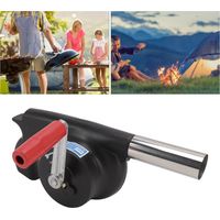 Ventilateur barbecue à manivelle portable ABS légér de 427g pour camping/feu/picnic/fireplace - Lot 2 pièces avec ventilateur et souffleur air