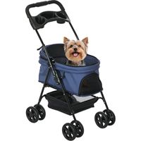 Carrito para Perros Pequeños con Ruedas Universales Cesta de Almacenaje Correas de Seguridad y Ventanas 67x45x96 cm Azul