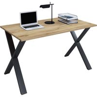 VCM Wood Desk AL. 76 x AN. 140 x P. 50 cm Mesa de ordenador lisa Pies de metal de alta calidad Mesa de trabajo Muebles de oficina - Lona X (Negro / Roble miel)