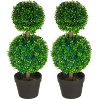Lot de 2 arbustes de buis artificiels, 2 arbustes de buis, extérieur, 17 cm x 17 cm x 60 cm, vert + marron + noir