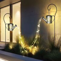 Solar Steckleuchte Gießkanne Außen Gartenlampe im Gießkannen Design Stecklampe silber, 24x LED warmweiß, H 94 cm, Garten Balkon Wege Rasen, 2er Set