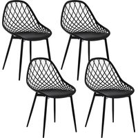 Klihome Lot de 4 Chaises Salle à Manger, Chaise Scandinave, Chaise en Coque, Chaise Plastique, Chaise de Cuisine, Dossier et Siège en PP, Pieds en Métal, Noir