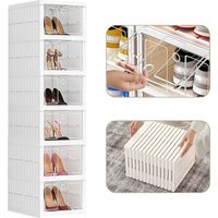 Faltbarer Schuh-Organisator, 6-stufiger Schuhaufbewahrungsbehälter, durchsichtiger Schuhkarton, stapelbarer Schuhaufbewahrungsschrank, 34.5x26.4x104.4cm (Weiß)