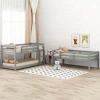 DESVIAE Lit superposé triple enfant en bois de pin 90 x 200 cm avec barrières de sécurité et deux échelles gris