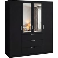 Trega 4 Door 3 Drawer Mirrored Wardrobe with Spacious Storage and Hanging Rail in Black