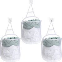 3-Piece Set - Foldable Wall-Mounted Laundry Basket - Hanging Laundry Basket - Mesh Laundry Basket - Breathable - With Handle - White - Suitable for Clothes and Toys - Suitable for Bathrooms, Camping,
