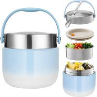 Insulated Food Container 1200ml Capacity Keeping Warm Container Insulated Lunch Bowl with Lid Lunch Box for Preserving Soups Porridge (Blue)