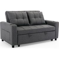 HUDSON SOFA BED LINEN FABRIC WITH CUP HOLDERS GREY 2-SEATER
