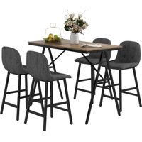 Bargarnitur 5-teilig, Tisch und 4 Stühle, Knopfheftung, dicke Polsterung, Leinenoptik, Dunkelgrau