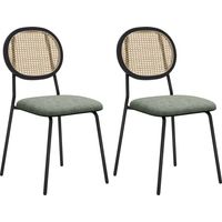 Pack de 2 Sillas de Comedor con Respaldo de Ratán Sintético y Marco de Acero para Salón 44x54x87 cm Verde Oscuro y Negro