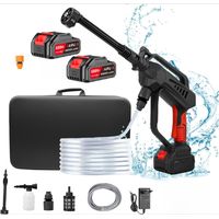 Hidrolimpiadora Inalámbrica 21V 30 Bar con Batería, Limpiadora de Alta Presión Portátil para Coche Jardín Patio Ventanas Vallas Mascotas(con 2 baterías, 10 celdas)