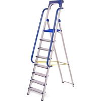 Escabeau 8 marches Secure pro, aluminium renforcé, sécurisé avec rampes, tablette porte-outils, hauteur plateforme 182cm, charge 150kg Hostrom