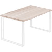 LAMO Manufaktur Esstisch Küchentisch, mit Baumkante 100x60x76 cm (AxBxH), Frame, Roh / Weiss, LOB-01-A-001-9016Fr