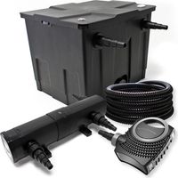 Wiltec Komplettset: CBF-350 Teichfilter bis 12000 L Teichfilteranlage als Durchlauffilter, NEO10000 SuperECO Teichpumpe 10000l/h 80W, CUV-236 Teichklärer UVC Klärer mit 36W, 25m Teichschlauch 25 mm