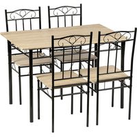 H.J WeDoo Ensemble table à manger 109x 69x 75 cm et 4 chaises-Hêtre clair et Noir-Style Industriel, pour Cuisine, Salle à Manger, Salon