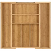 Relaxdays – Range-couverts extensible en bambou et MDF – 5 à 7 compartiments – Dimensions H 5 x L 48 x P 46 cm – Résistant à l'humidité