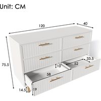 Schubladenkommode Kommode mit 6 Schubladen, Weiß Sideboard Highboard für Schlafzimmer & alle Wohnräume , Weiß -H75/B120/T40 cm