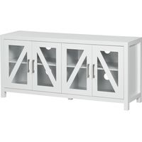 Meuble TV avec 4 portes verre étagères ajustables 130x35x60 cm blanc
