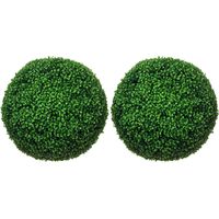 Lot de 2 boules de buis. Plantes artificielles. Plante d'intérieur avec protection UV. Plante décorative. Pour l'intérieur et l'extérieur. Verte.