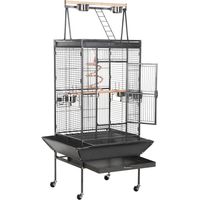 Yaheetech – Cage à oiseaux en métal 81x76x174 cm – 4 roulettes mobiles – Zone de jeu avec perchoir et mangeoires – Pour perroquets et perruches