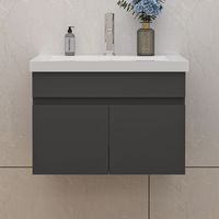 60cm Badmöbel Set mit Waschbecken Mineralguss Waschtisch mit Unterschrank Gäste WC Anthrazit Matt