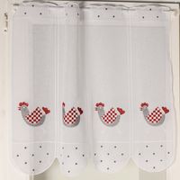 Homemaison – Brise bise brodé poules 30x45 cm – Tissu 100% polyester léger – Transparence équilibrée pour lumière et intimité – Installation facile