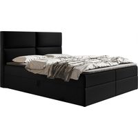 Coral Lit boxspring avec Matelas - Lit 140x200 cm, lit adulte avec rangement, Surmatelas, Tissu Velours Noir (Jasmine 100)