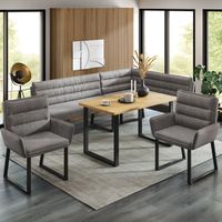Ensemble repas 4 places 140x80 cm avec 2 chaises, salle à manger, repas familial, gain de place, en MDF et métal, gris et effet chêne