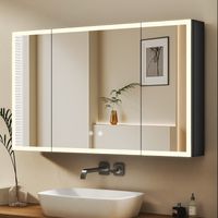 100x60 cm 3 Türen Spiegelschrank Bad mit Beleuchtung Schwarz LED Spiegelschrank mit Beleuchtung Badspiegel Schwarz Badschrank Hängeschränke mit 3 Einstellbare Lichtfarben + Beschlagfrei